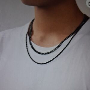 MooHam Cuban Black Double Layer Chain Necklace New